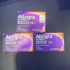 ALLEGRA TABLETS ALLERGY RELIEF 24HR 1x30/ct  2x24/ct 12HR LOT OF 3 EXP: 05/26