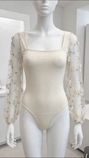 Women s Ivory Solid Embroidered Long Sleeve One Piece Bodysuit