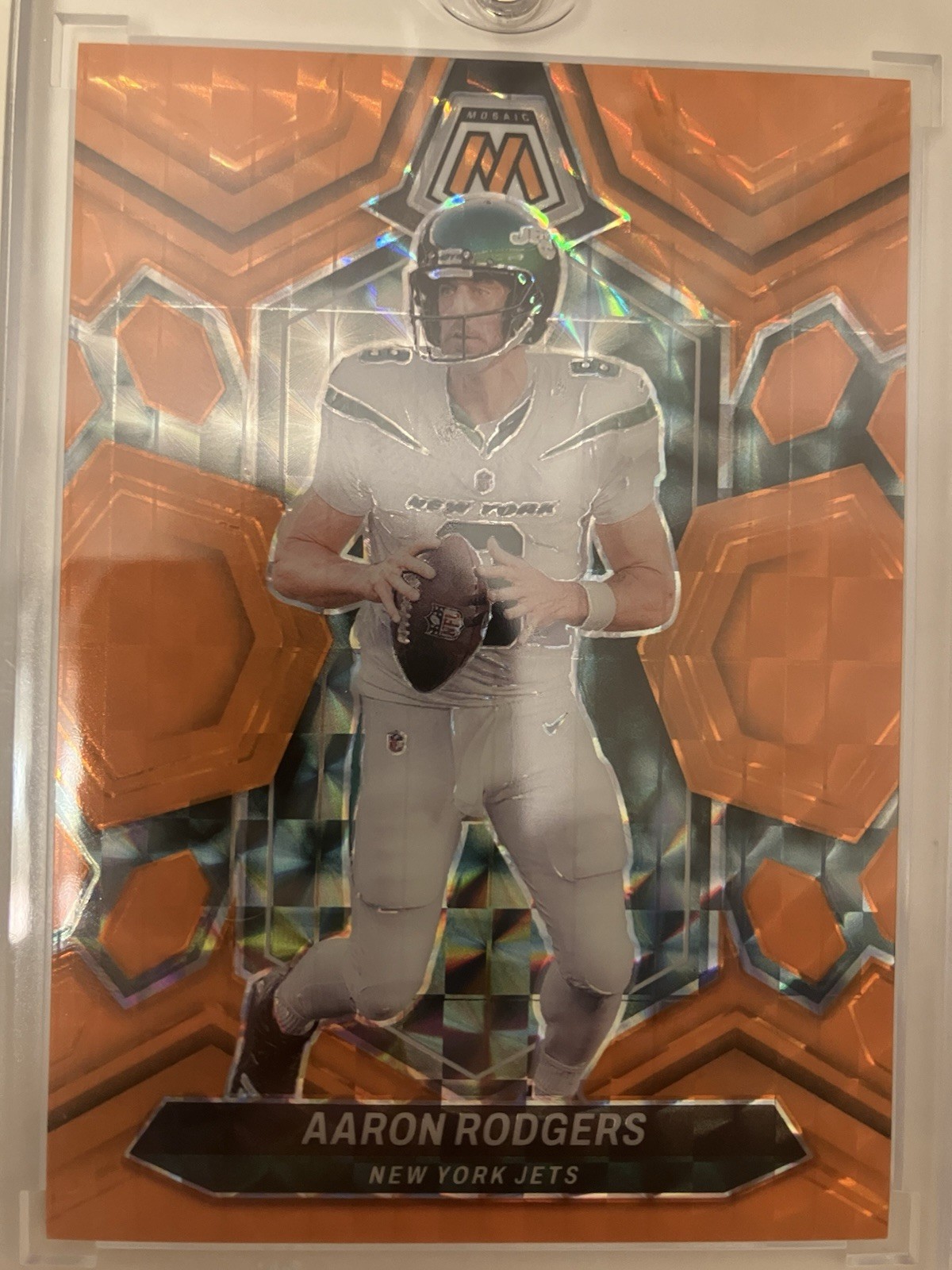 2024 Panini Mosaic Aaron Rodgers #169 Fluorescent Orange Mosaic Prizm /25