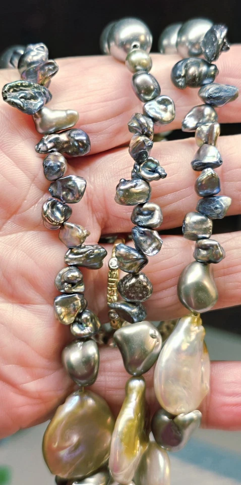 Antiguo collar de plata pesada con cuentas de bola de flourita diseño plata perla enorme 21" Foto 4 de 4