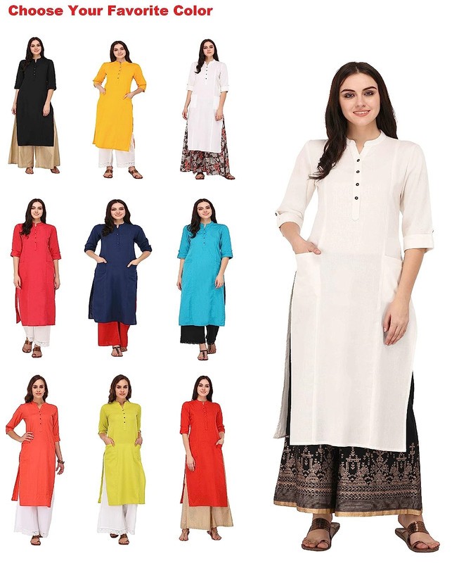 Para Mujer Kurti Tradicional Algodón Recto Kurta Étnica Túnica Largo Top Traje Vestido