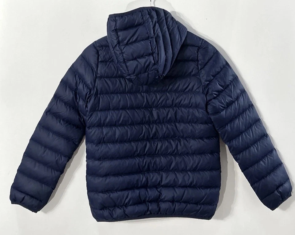 Chaqueta de plumón súper ligera Hanna Andersson para niños talla 12 (150) bolsillo de almacenamiento empaquetable EC Foto 3 de 4