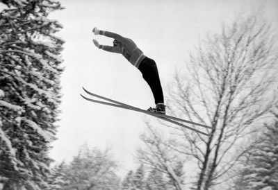 International Skiing competition Le Brassus 1954 ski jumping Walte- Old Photo