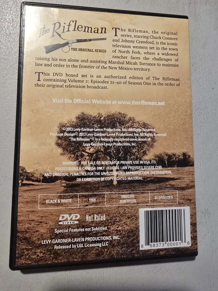 The Rifleman: Season 1 Volume 2 (Episodes 21-40) (DVD, 1959) - Image 2 of 2