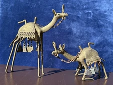 Antique Two BRONZE Camel Dinanderie statues Standing Kneeling Handmade 2.06 lbs