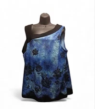 Dressbarn Women's 3X Asymmetrical Floral Print Tunic Top Blue Black (JC256)