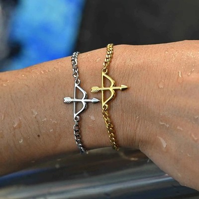 Herren Silber Gold Pfeil und Bogen Armband Amor Bogenschütze Schmuck Panzerkette Gliederkette