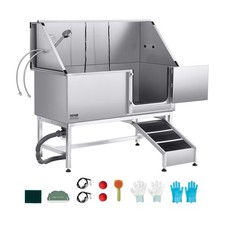 Stainless Steel Dog Washing Station, 62 inch Pet Grooming Tub w/ Ramp, PE