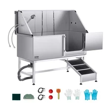 VEVOR Stainless Steel Dog Washing Station, 62 inch Pet Grooming Tub w/ Ramp, PE