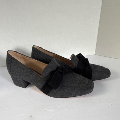 Antonio Melani Gray Wool Block Heel Pumps Bow Accent Leather Sole 7.5M