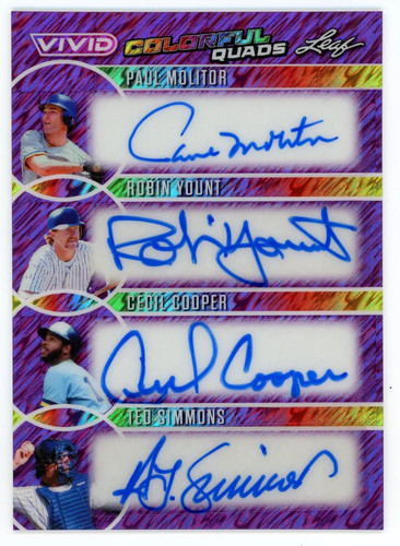 PAUL MOLITOR ROBIN YOUNT CECIL COOPER TED SIMMONS 2025 Leaf Vivid Quad Auto 1/1