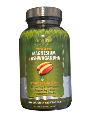 Irwin Naturals Triple Source Magnesium + Ashwagandha  60 Capsules EXP: 03/27