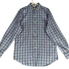 Peter Millar Men Size L Blue Check Cotton Long Sleeve Casual Shirt