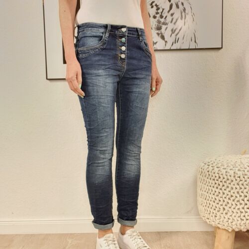 Jewelly jeans extensibles pour femmes | pantalon boyfriend avec boutons bijoux décoratifs | milieu - Photo 1/42