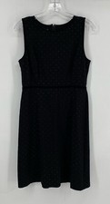 TALBOTS Stretch Velvet Trim Polka Dot Solid Black Tank Dress Size 4 EUC