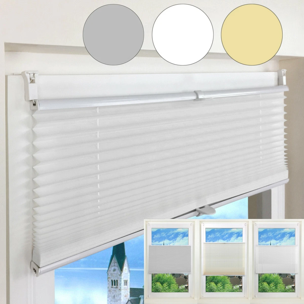 Plissee Ohne Bohren,Beige 85x130cm(BxH), Sichtschutz