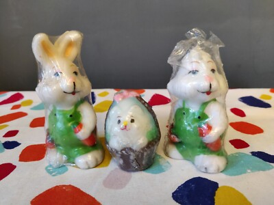 Vintage Retro Osterhase Hase Küken Kerzen versiegelt Kitsch x 3 Neuheit 8-11 cm