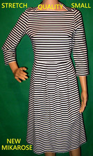 NEW S stripe MIKAROSE dress STRETCH knit PLEATED black white short