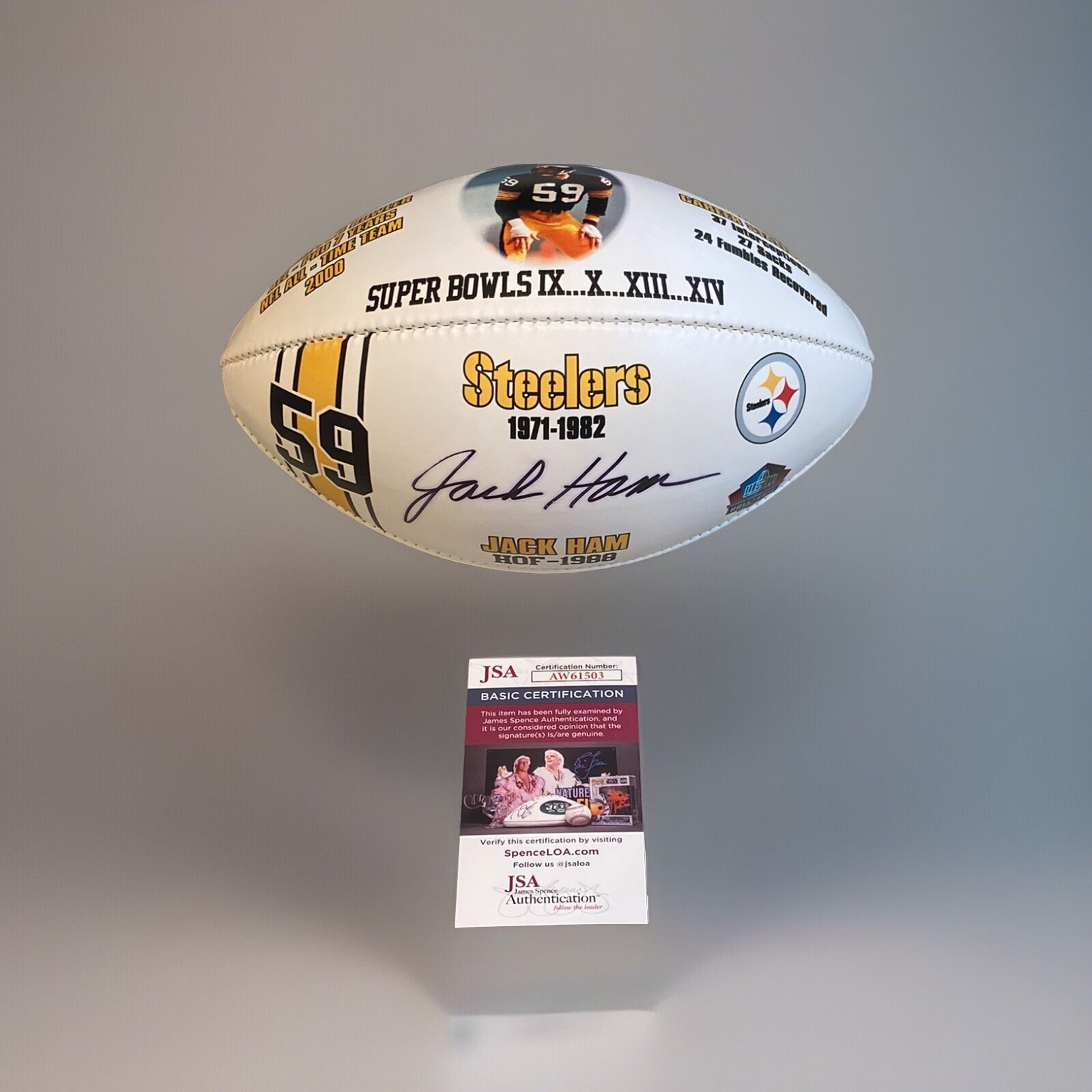 Jack Ham Autographed Signed Pittsburgh Steelers 4-Time Super Bowl Champion Football JSA 