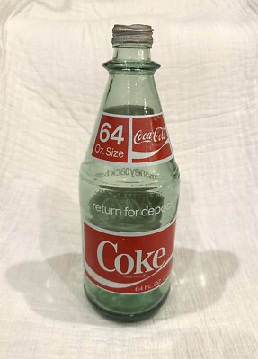 Vintage GLASS 64 Oz. Coke Coca Cola Bottle With Lid -Green