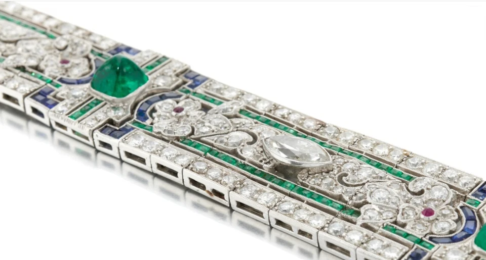 Brazalete de plata de ley 925 con diamantes de esmeralda, rubí, zafiro y circonita cúbica creado en laboratorio Foto 4 de 4