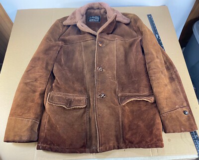 Vintage 50s 60s Leather Suede Barn Stormer Mackinaw Heavy Coat