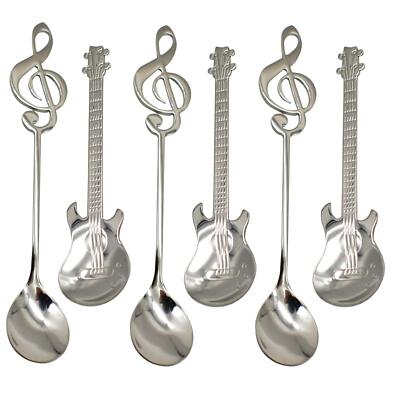 6 PCS Guitar Spoons Music Note Teaspoon Set 18/10（304 ）Stainless Steel Musical N