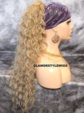 PONYTAIL HAIR PIECE EXTENSION EXTRA LONG LAYERED WAVY ASH BLONDE MIX 22 NWT