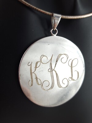 Vintage Sterling Silber KKL Monogramm Medaillon Halsreif Halskette 18,6 Gramm