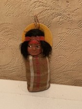 Vintage Skookum American Indian doll Celluloid baby papoose left glance Bully Gd