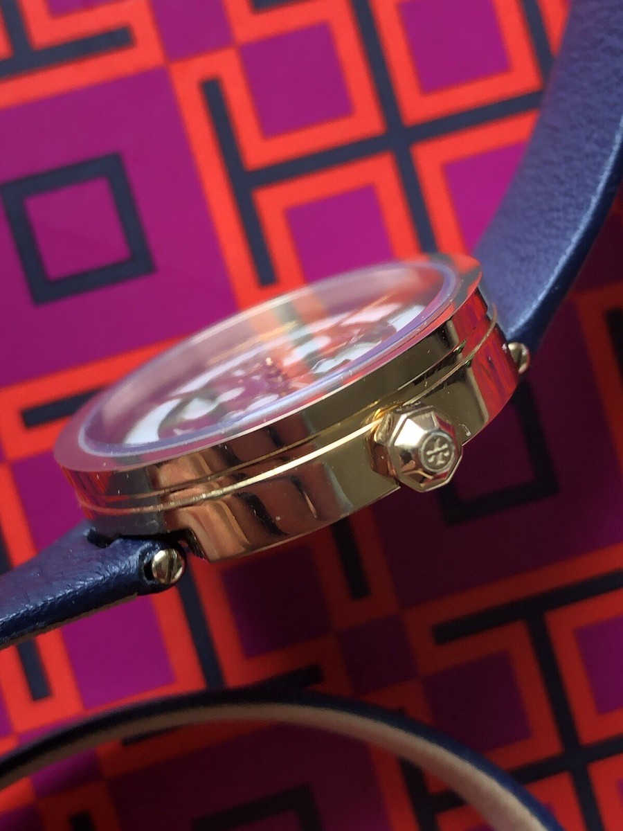 Tory Burch Reva Gold/Navy Double Wrap Leather Strap Watch TBW4032