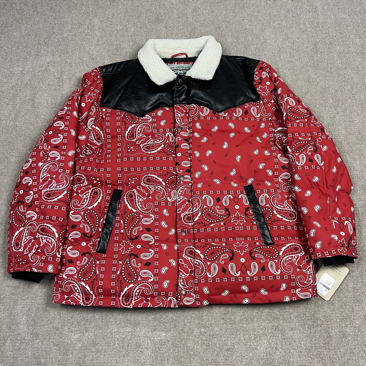 Levis Out West Mixed Media Puffer Jacket Coat Mens 2XL Red Levis Out West Mixed Media Puffer Jacket Coat Mens 2XL Red