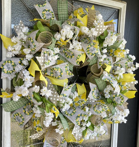 Vintage Lemon Themed Spring Summer Country Farmhouse Door Deco Mesh Wreath Decor - Picture 3 of 6