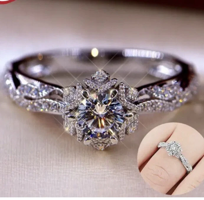 Preciosas joyas para mujer anillos enchapados en plata 925 circonita cúbica boda talla 6-10 Foto 2 de 4