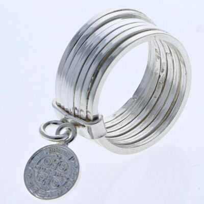 Size 10 St. Benedict Silver Ring, 925 Sterling Silver, Linked Stack Ring, R12200