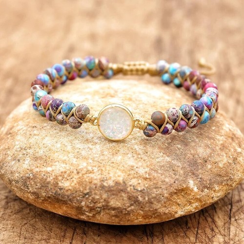 African Opal Natural Stone Boho Handmade Braided Women Healing Reiki Bracelet