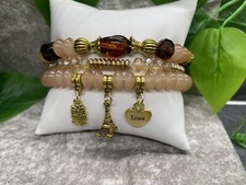 3 PC Handmade Boho Beaded Stackable 6.5" Plus Stretch Bracelet Set New A2599