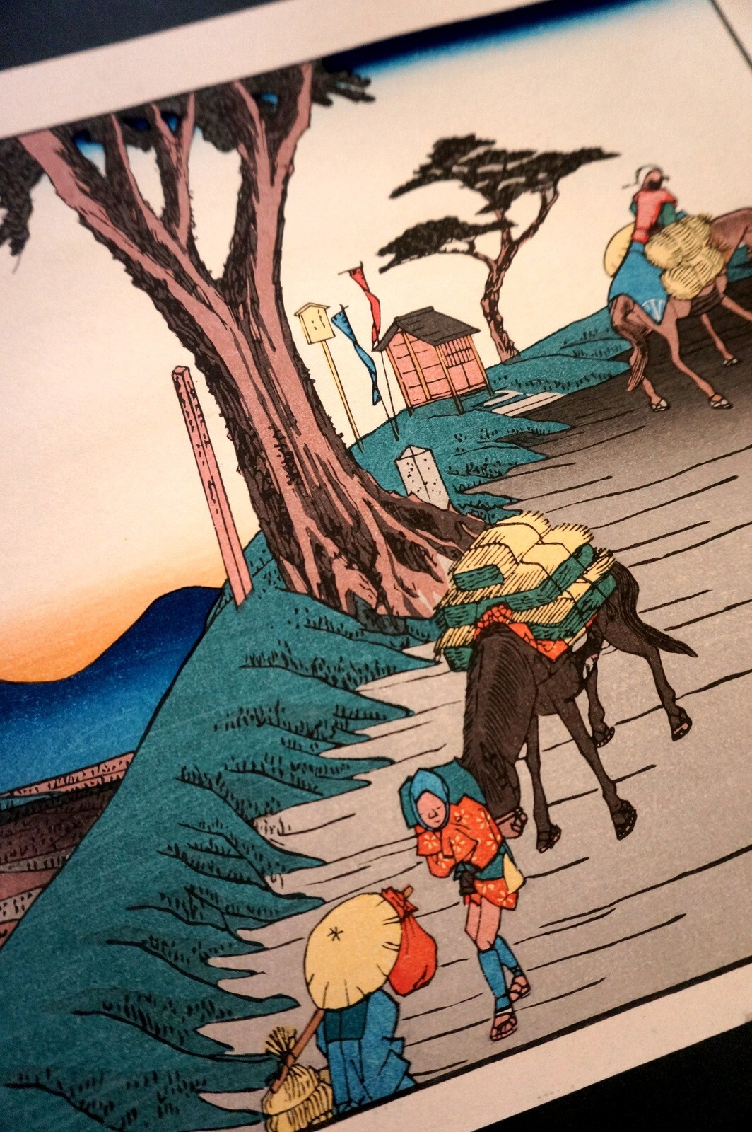 Japanese woodblock prints, Ukiyoe ,Vintage. KISO KAIDO, Landscape