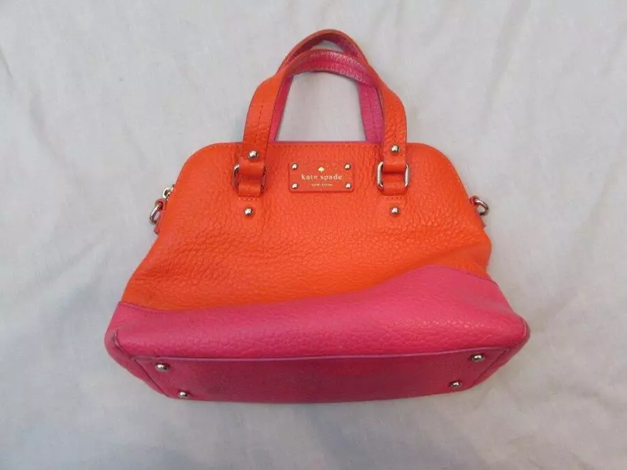 KATE SPADE Lainey Grove Court pink orange pebbled leather handbag free pen too