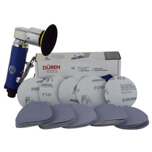 75mm Mini DA Air Sander (3") +50 Mix Sanding Discs Car Body & Alloy