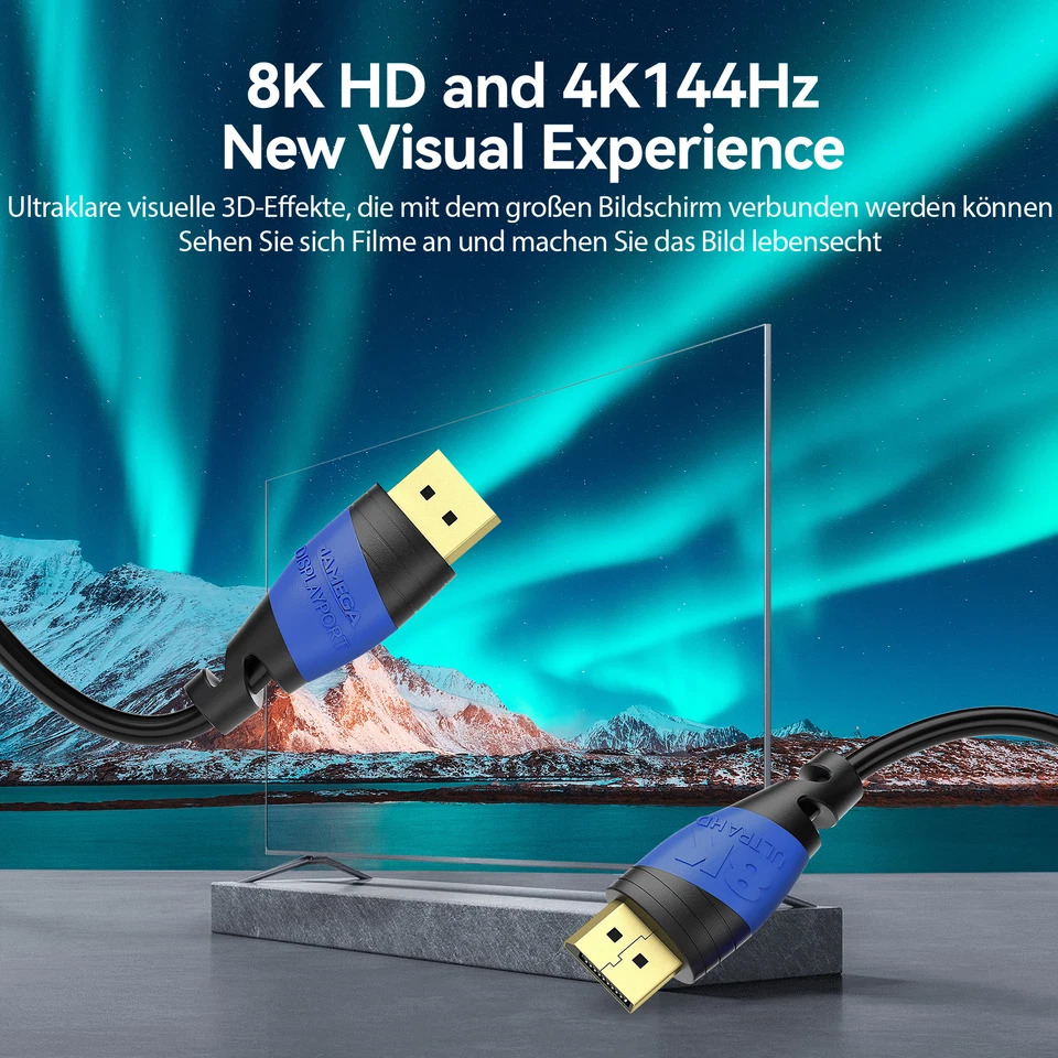 3m DisplayPort 1.4 Kabel | DP 8K Full U-HD HBR3 24K vergoldet Highspeed Gaming - Bild 4 von 4