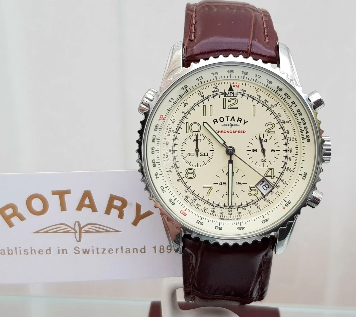 Rotary mens watch leather strap sale