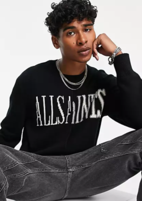 ALLSAINTS AXIS SPLICED LOGO SWEATER in BLACK sz S | eBay
