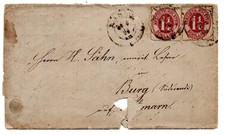 Holstein 2x 1 1/4 Schilling Marne - Burg auf Fehmarn 26.9.1866 rücks. Bahnpost