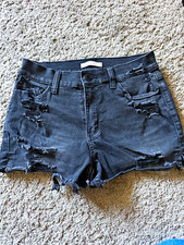 SO Women's Black Distressed Denim Cut Off Shorts Size 1 27W Mid Rise 2"