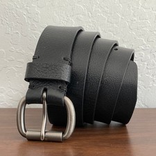 Vintage Black Leather Belt 1.5" Mens size XL Classic Brushed Nickel Hardware