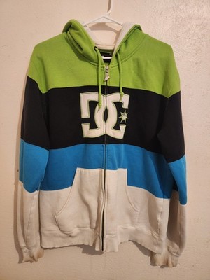 Y2k DC Shoes Skater Boy Mens Hoodie Sweatshirt  Zip Up Size M Green Black Blue