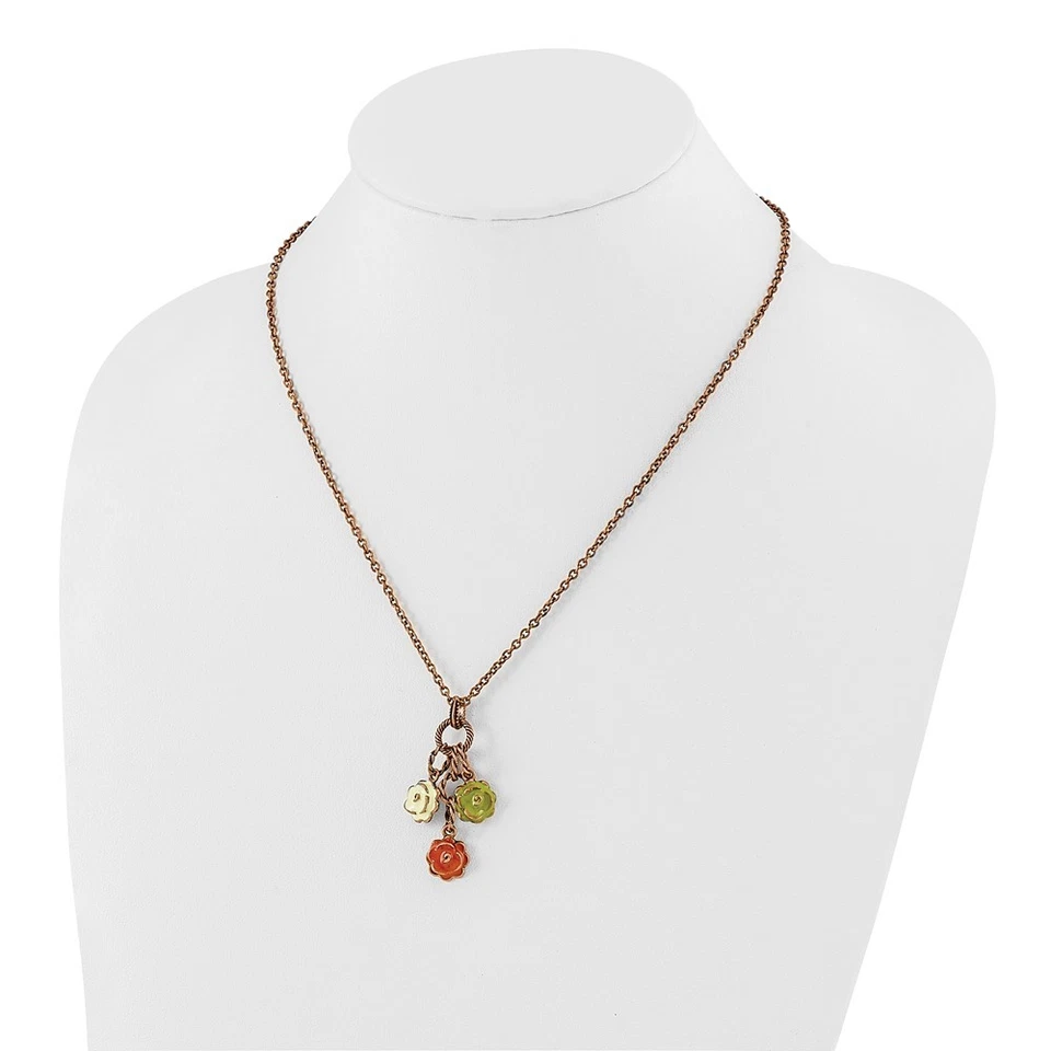 Joyería 1928 tono cobre eslabones texturizados verde naranja y verde claro esmaltado... Foto 3 de 3