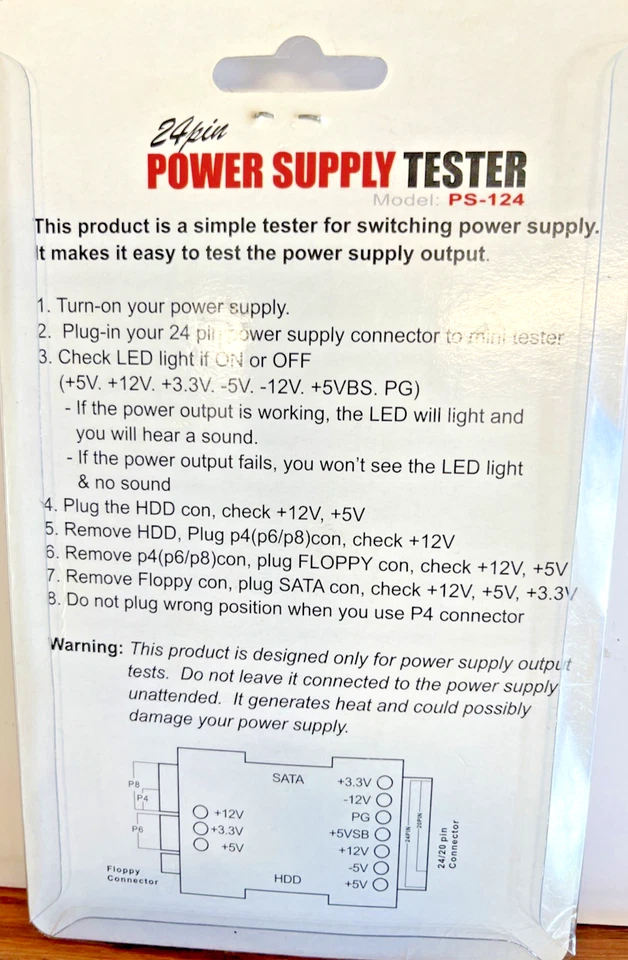 Coolmax 24 pin power supply tester PS-124 PC/SPS Tester NEW IN BOX - Image 3 of 3