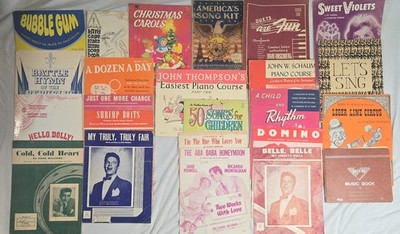 Vintage Piano Sheet Music Instruction Books Lot of 24 Musicals John Thompson